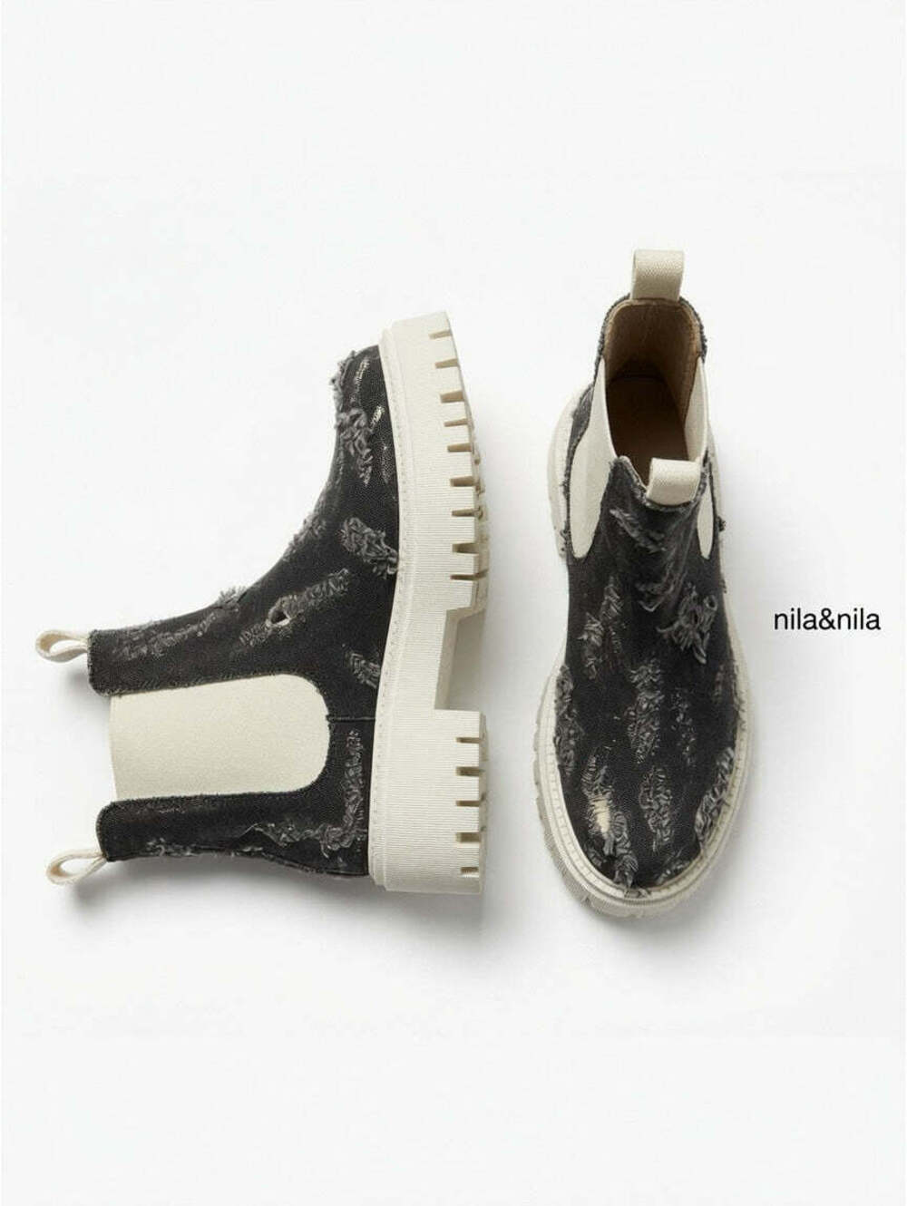 Nila & Nila Black Distressed Textile Chelsea, New In Box, EU 39
